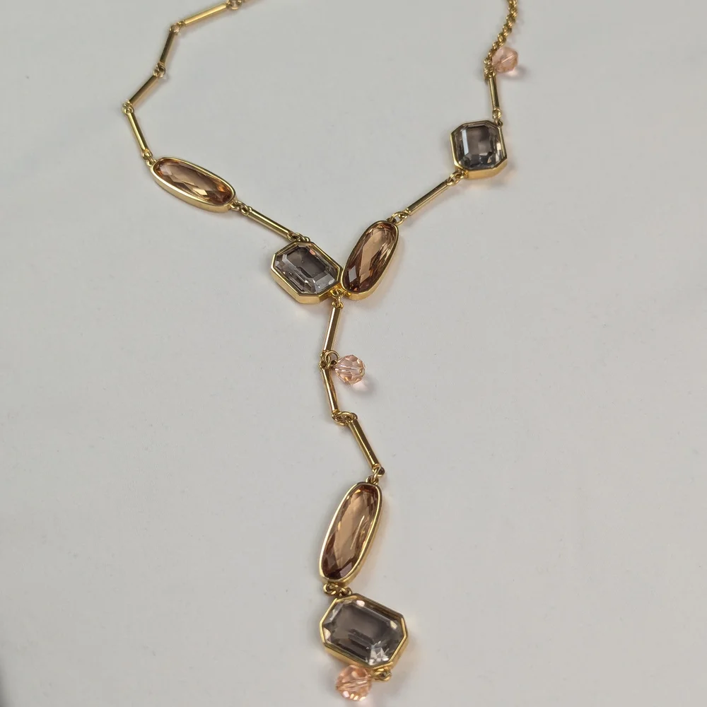 Authentic Swarovski Gold Plated Amber Topaz Austrian Crystal Necklace - Picture 10 of 10